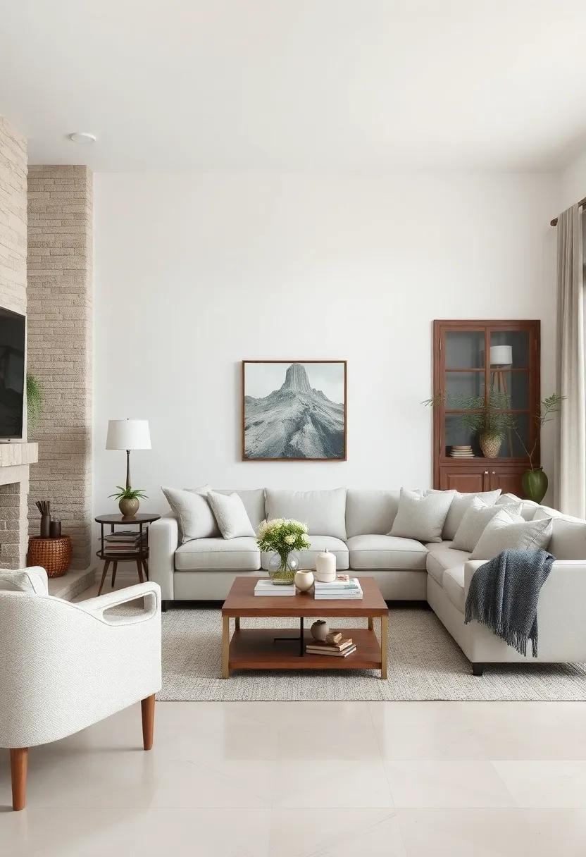 Chic Farmhouse Living Room: Embracing Off-White and Gray for Timeless Elegance