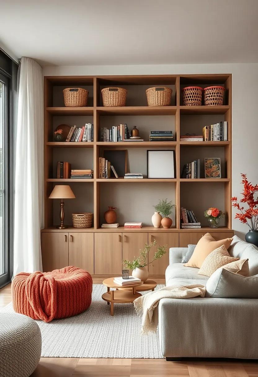 Cozy⁤ Bookshelves: Use textile-lined ⁣baskets on bookshelves to hold throws or pillows, merging⁢ functionality with decor in a soft manner