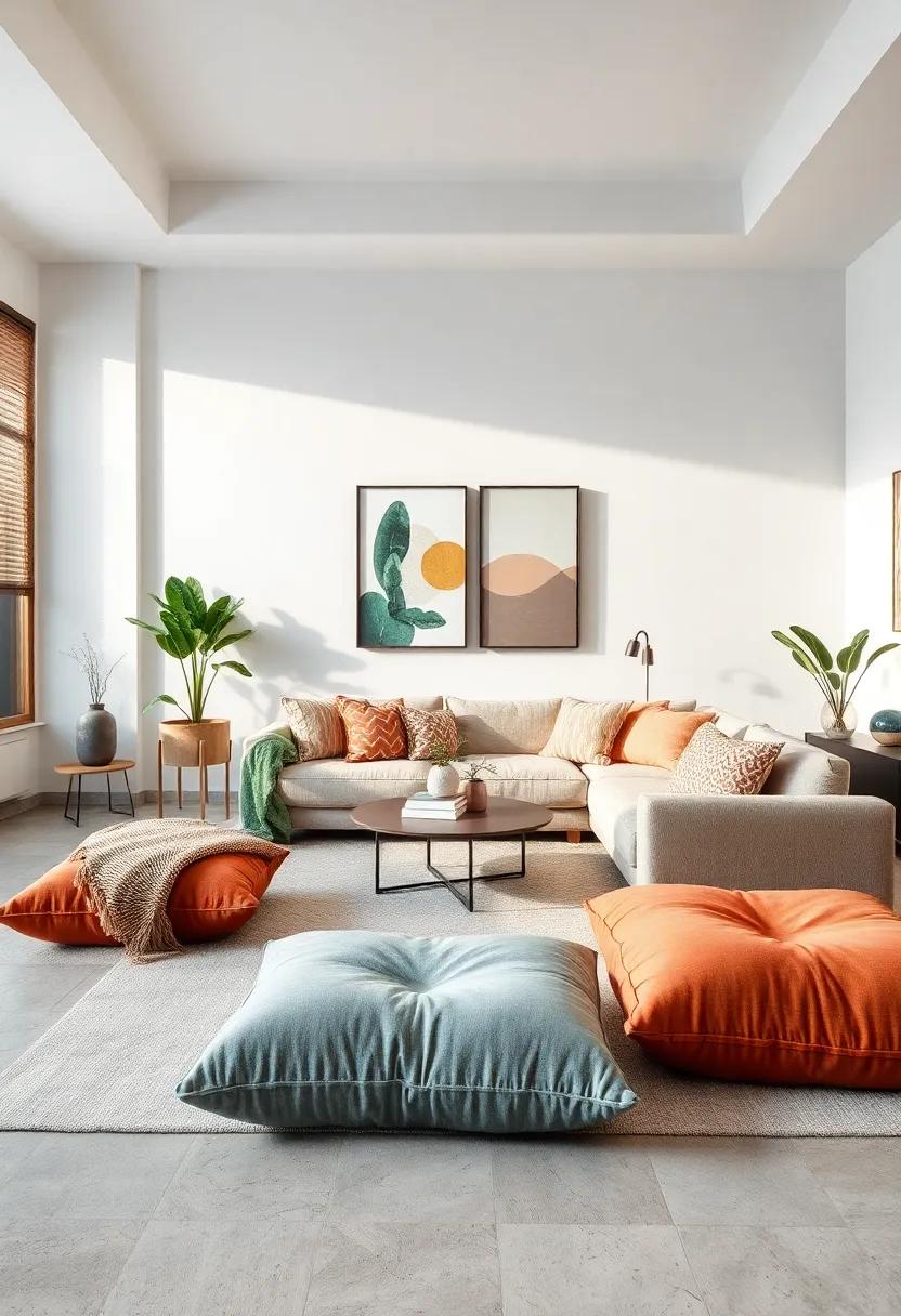 Soft Foam Floor Cushions: Invite casual seating with oversized floor cushions that create a relaxed atmosphere perfect for lounging