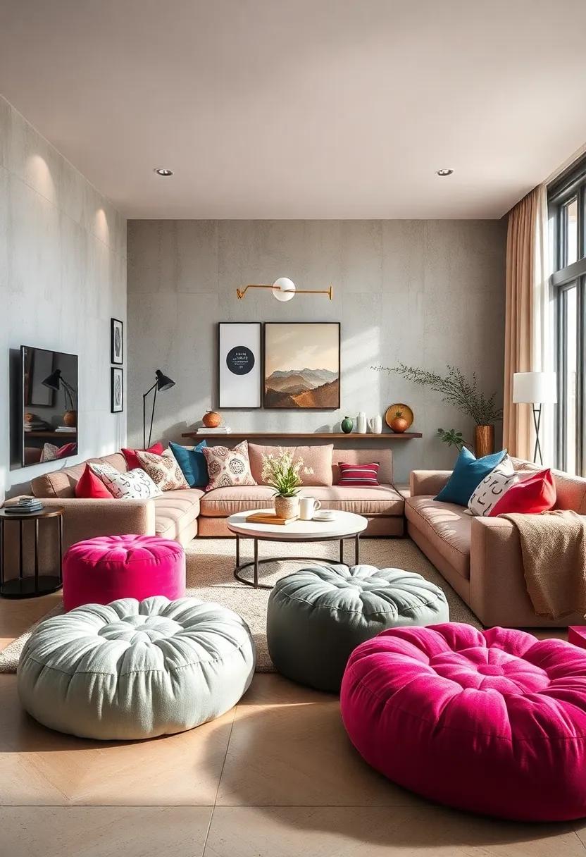 Fluffy Poufs: Incorporate poufs that serve⁤ as footrests or extra seating, adding both⁣ comfort and a playful aesthetic