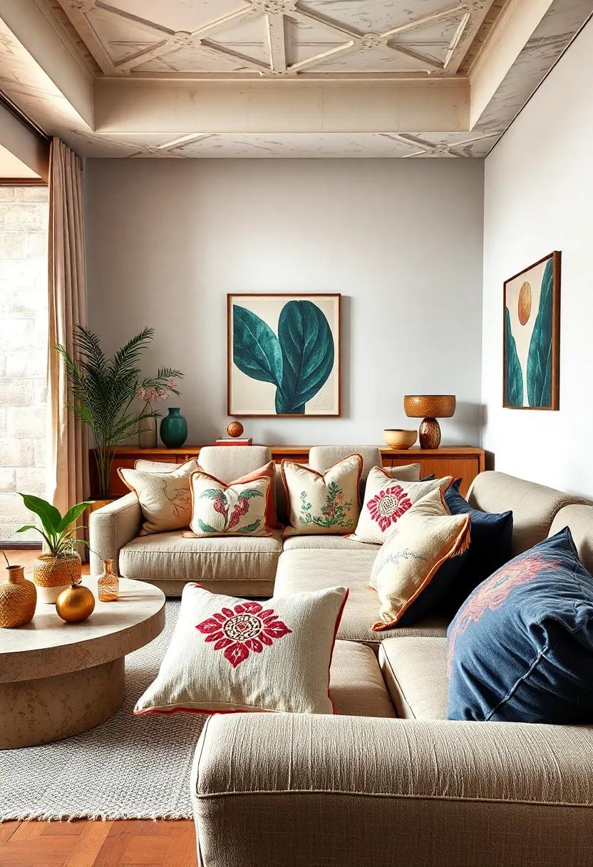 Embroidered Pillows: Choose pillows with intricate embroidery for a artisanal touch, blending comfort with artistic flair