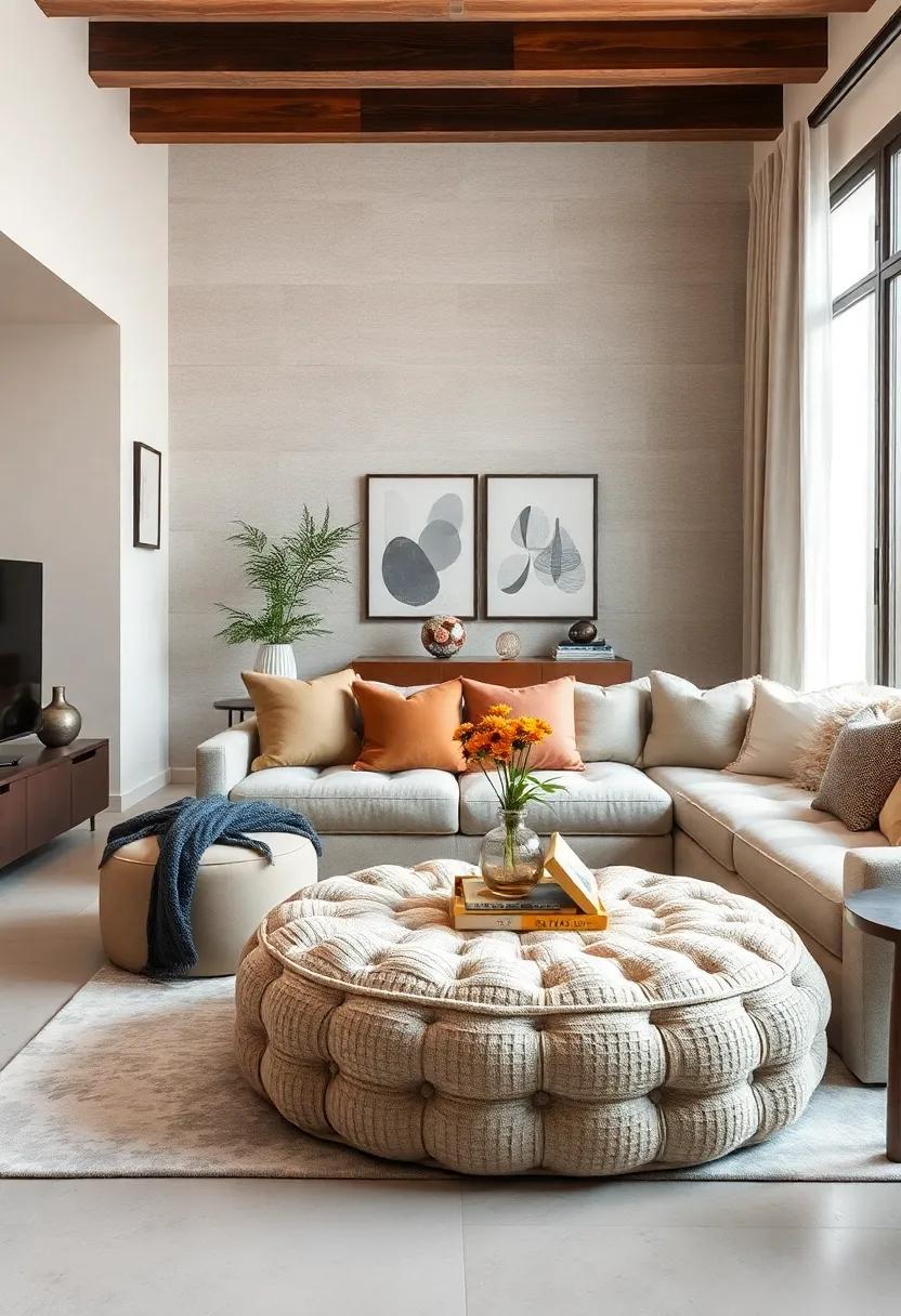 Textured ottoman: Replace ‌traditional coffee tables with soft ottomans for added ⁣comfort and a relaxed feel during⁣ gatherings