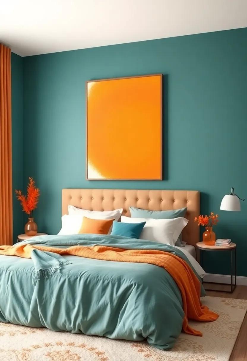 tranquil Teal ​and Bold Orange:⁣ Discover ⁢how the calmness of teal can be invigorated ‍with zesty orange for a harmonious⁤ bedroom retreat