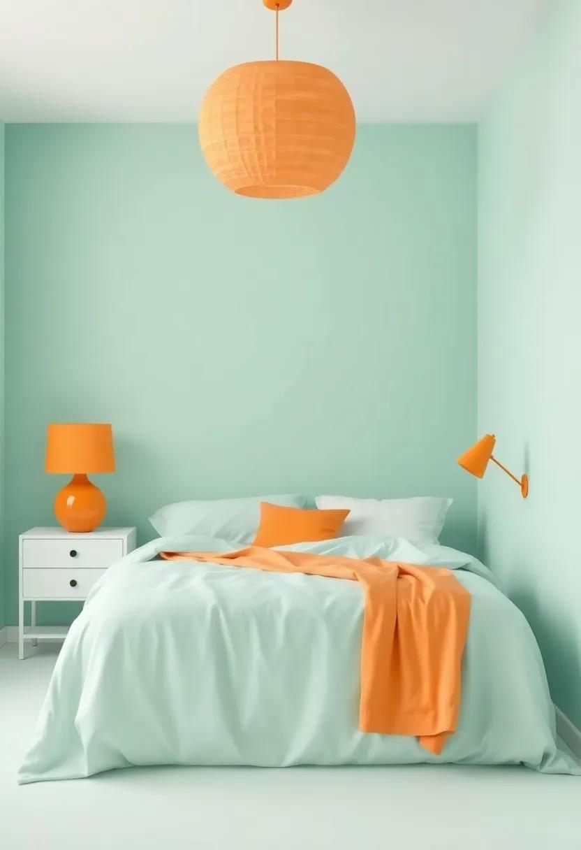 Soft Mint and ‌Vivid Orange: Explore how soft mint‍ pairs upliftingly with vivid orange, creating a playful, airy atmosphere