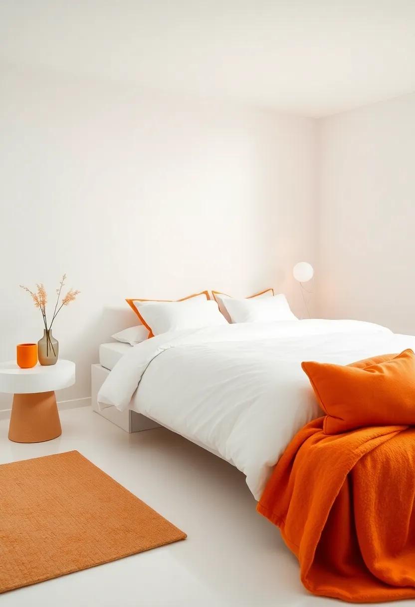 Crisp White and Earthy Orange: Uncover how a minimalist⁢ white palette can be energized‍ by earthy orange tones for a fresh and lively atmosphere