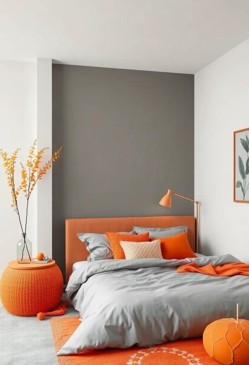 Soothing Gray and Fiery Orange: Explore the juxtaposition of soft gray ⁣and striking orange that brings warmth without overwhelming the senses