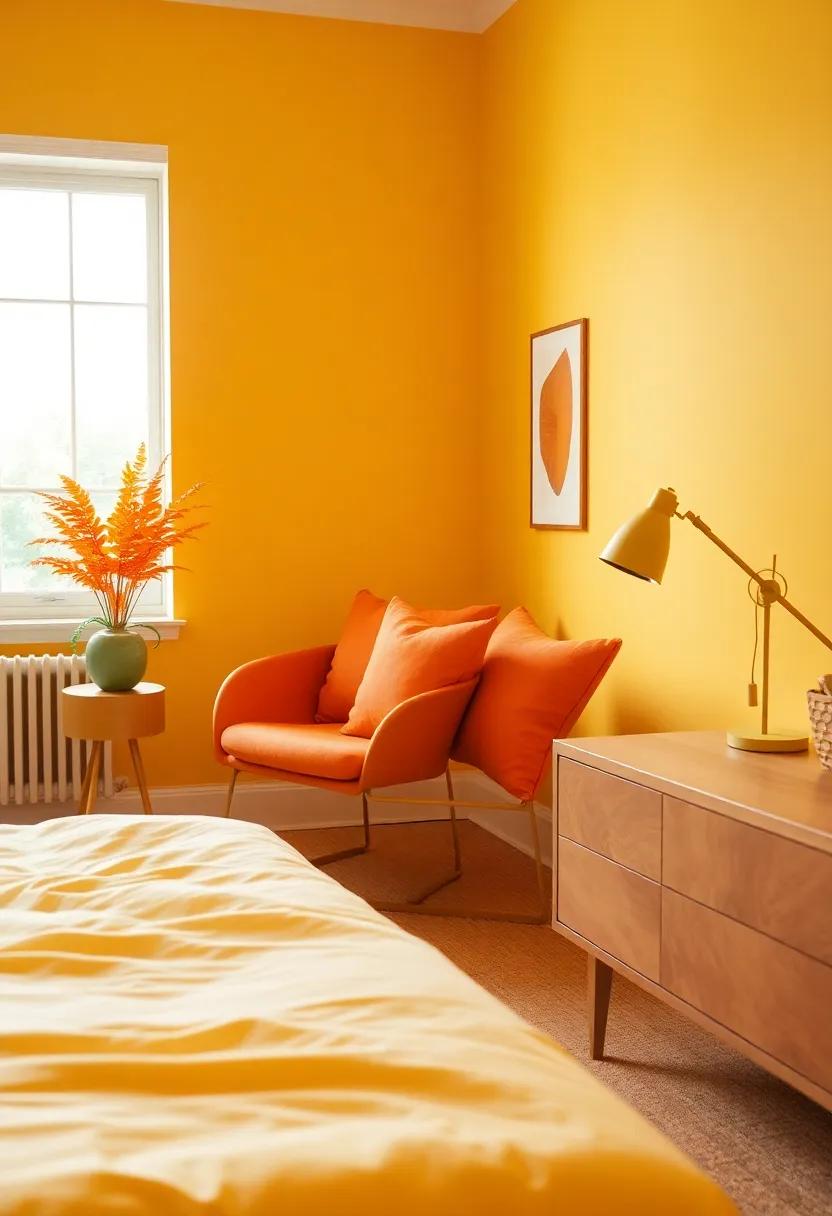Pale Yellow⁤ and​ Tangerine: ​Brighten up ⁣your space with pale yellow ⁣walls adorned with vivid tangerine accents for a cheerful vibe