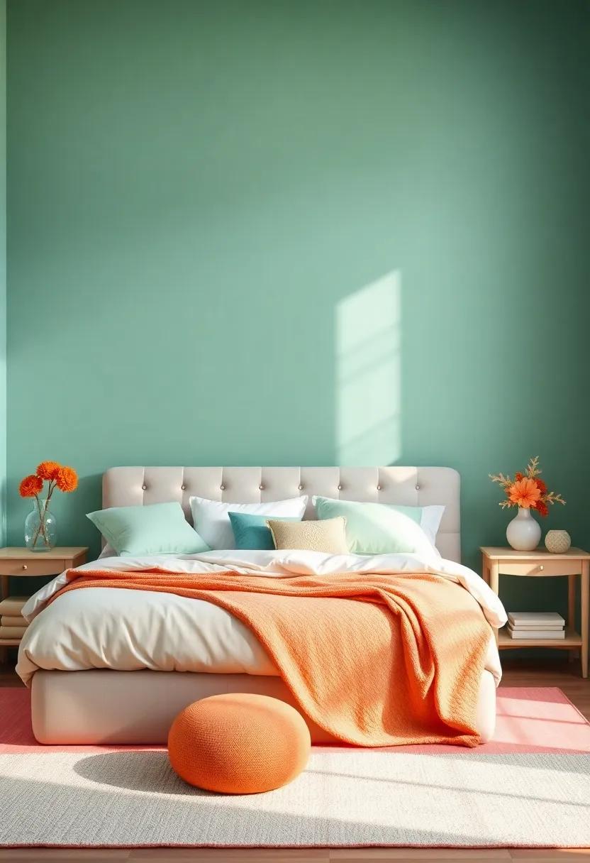 Seafoam Green and Coral Orange: ​Refresh ⁣your bedroom with serene seafoam⁢ green complemented by‌ lively coral orange to ​evoke a coastal feel