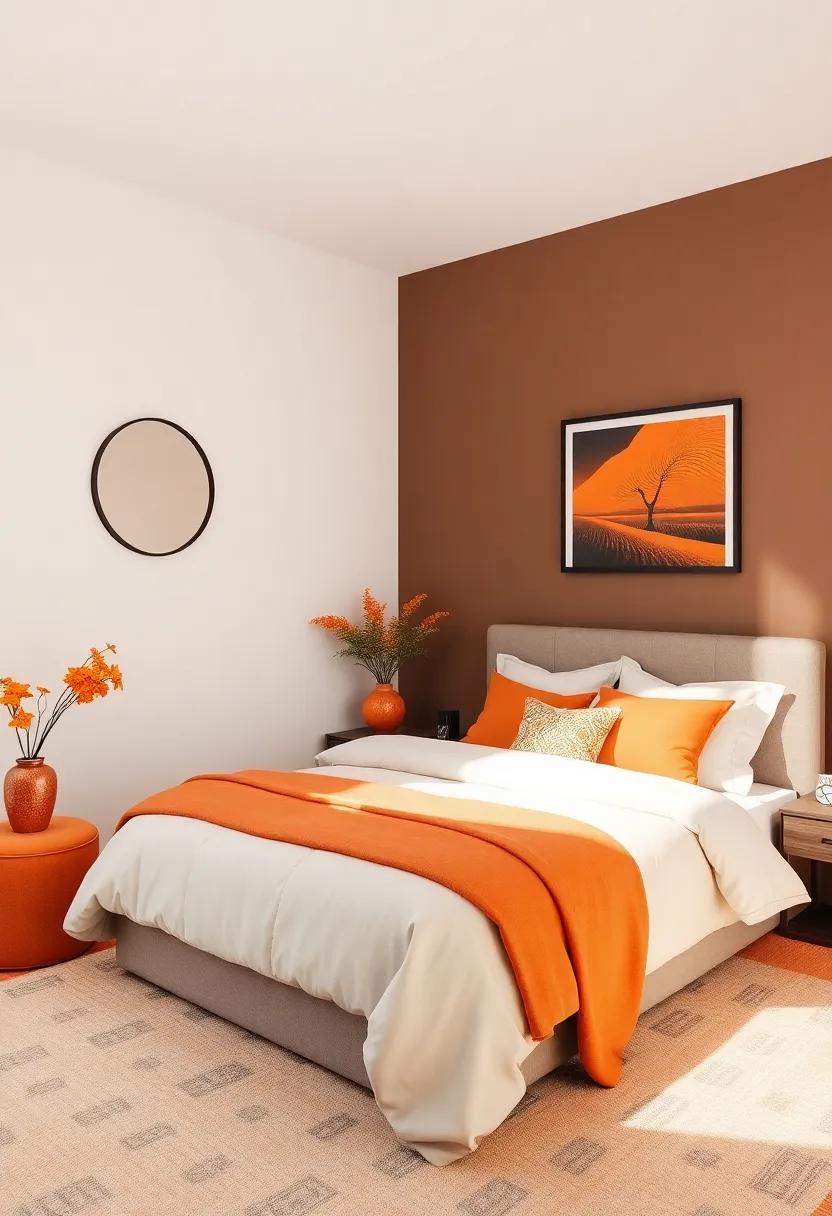 Chocolate Brown and Burnt Orange: Indulge in the rich elegance of chocolate ⁣brown warmed by burnt orange tones ⁣for a ‍grounded and cozy space