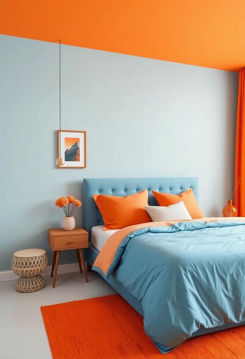 Rich Plum and⁢ Sunkissed​ Orange: Experience the ‌luxurious feel of rich plum⁣ paired with sun-kissed ‍orange for an opulent bedroom retreat