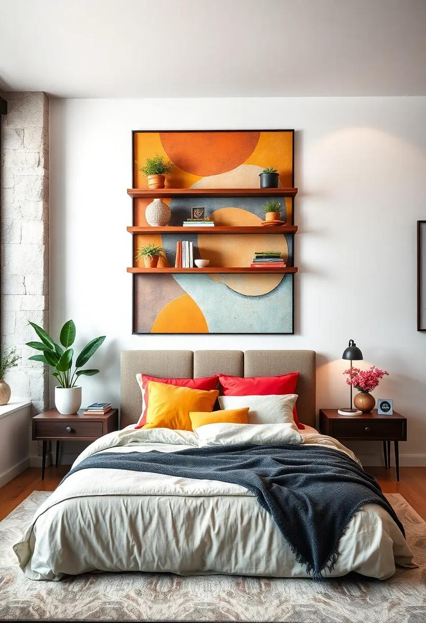 Art with a Purpose: ‌Incorporate functional wall art, like shelves styled with plants and books, for both aesthetics and utility