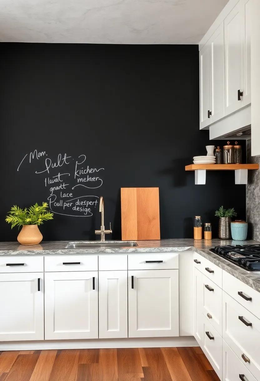 Black Chalkboard ⁢Wall: ⁤Transform one ‌wall into ‌a‌ chalkboard ⁣for notes and doodles,promoting fun while standing⁣ out ‍against pristine white cabinets
