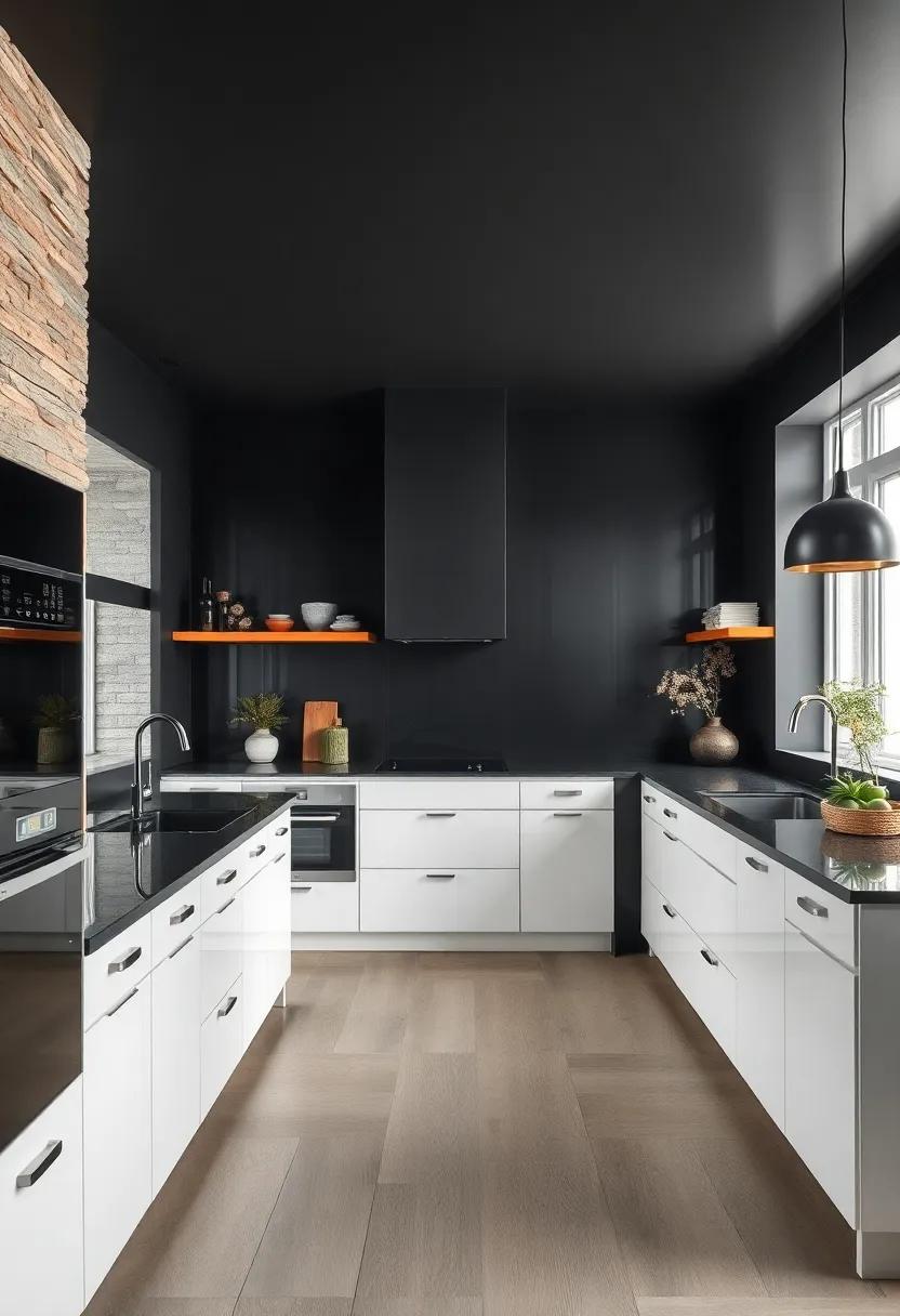 Glossy Black for a Modern‍ Touch:‍ Opt for high-gloss ⁣black paint to‍ create sleek,reflective walls that beautifully​ contrast⁣ with matte white cabinetry