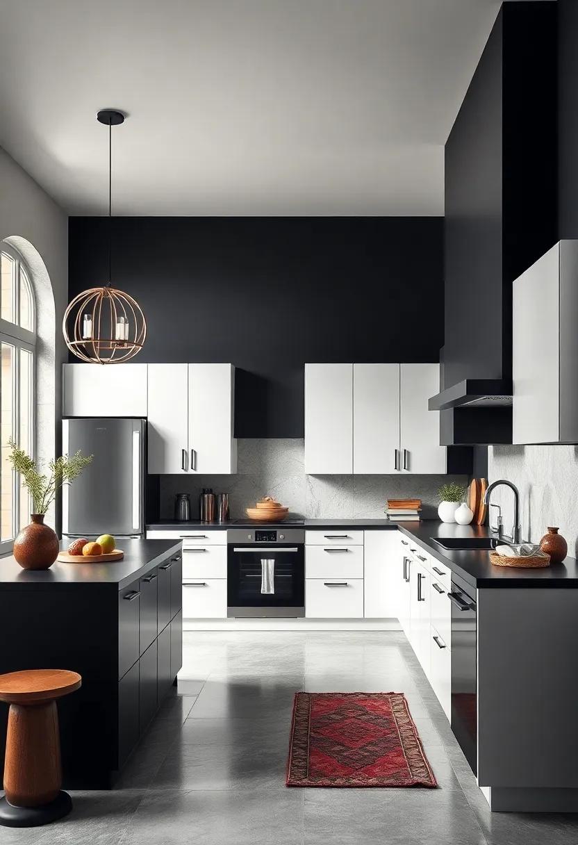 Minimalist Decor: Keep⁢ decor minimalistic ⁢with sleek‌ lines ⁤and strategic placement to ⁢focus attention ‍on the elegant⁢ black walls and white ‌cabinetry