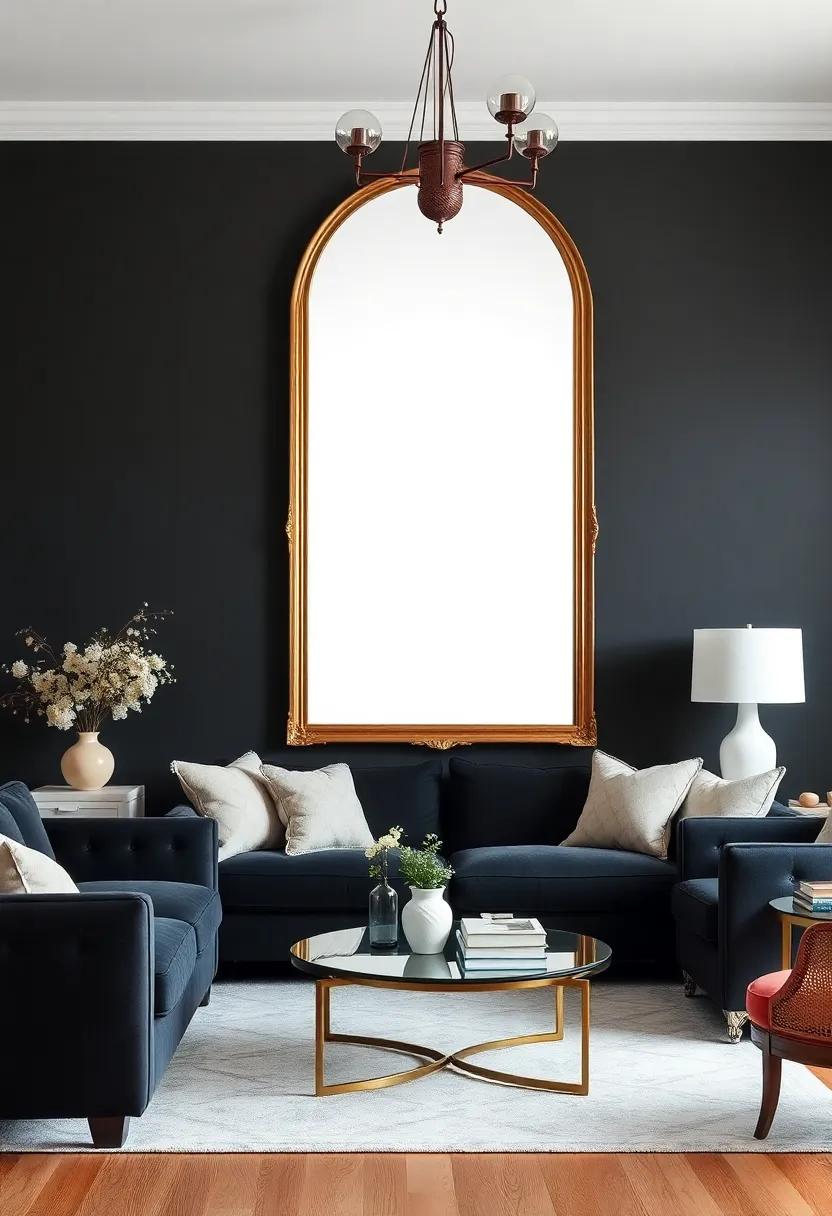 Opt for an‌ oversized mirror framed in antique gold to enhance light and add depth ​to your space