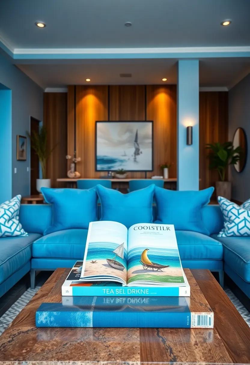 Introduce a Coastal Coffee Table Book: Display a beautifully illustrated coffee table book about coastal living or travel
