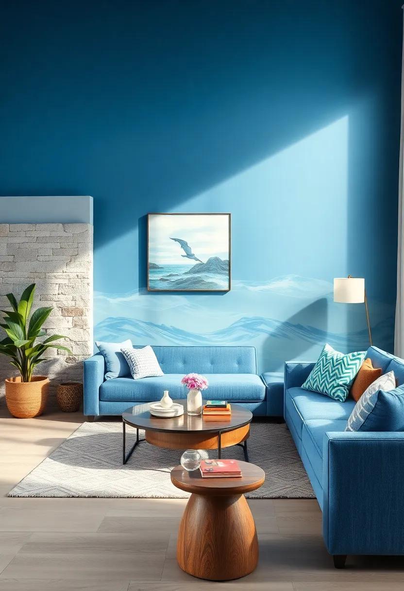 Install ​a Coastal feature Wall: Paint one wall a⁤ deep blue or apply wallpaper with ocean motifs to make your living room pop