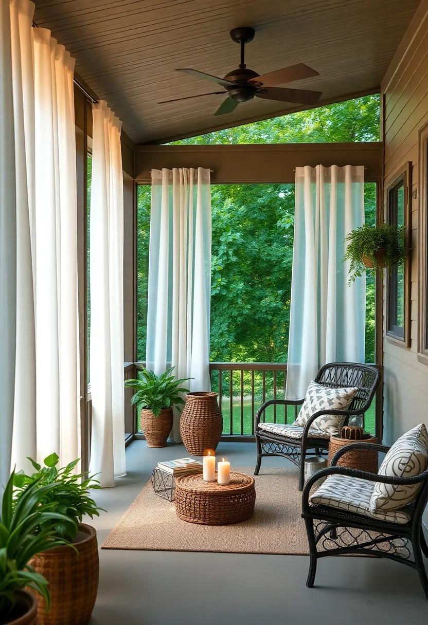 Hang Sheer Curtains: Use light, airy curtains to frame your⁤ porch ⁢while subtly filtering in soft light