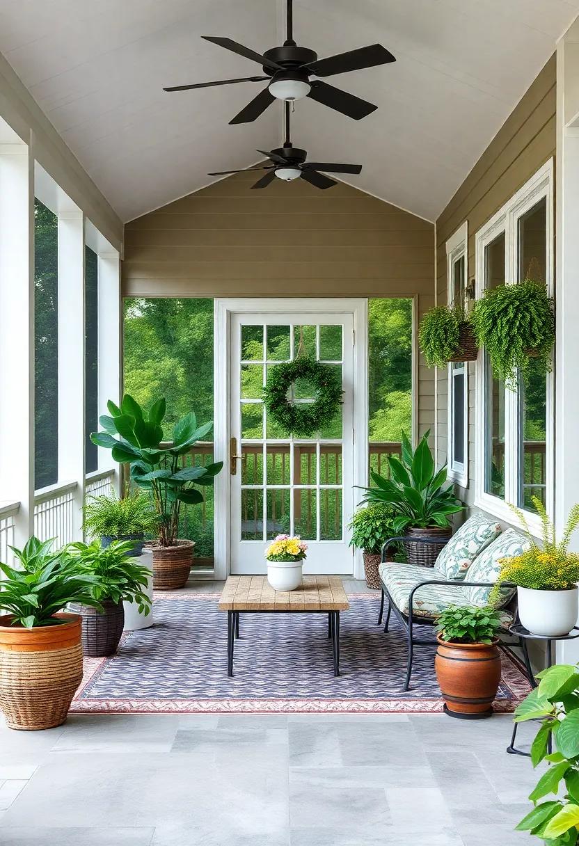 Add Greenery:​ Populate your porch with potted plants or hanging​ baskets to bring⁣ life and​ vibrancy all ⁢around