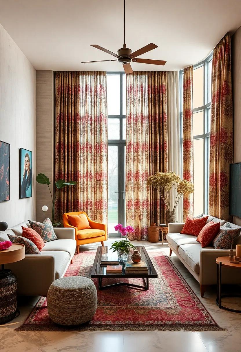 Incorporate ethnic prints on contemporary curtains or drapes, inviting a sense of worldliness to⁣ clean-lined spaces