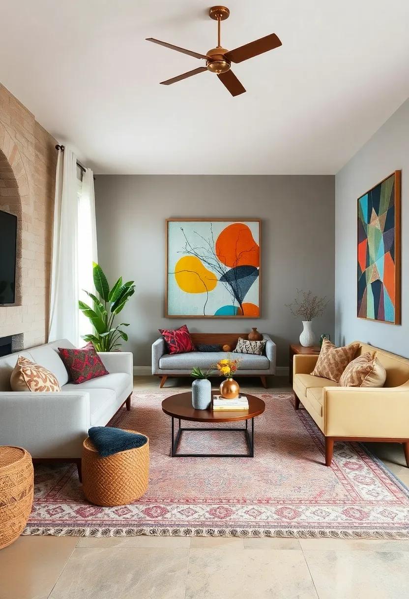 Anchor​ a room with a classic area rug while accessorizing with vibrant, modern art for a balanced yet eclectic vibe
