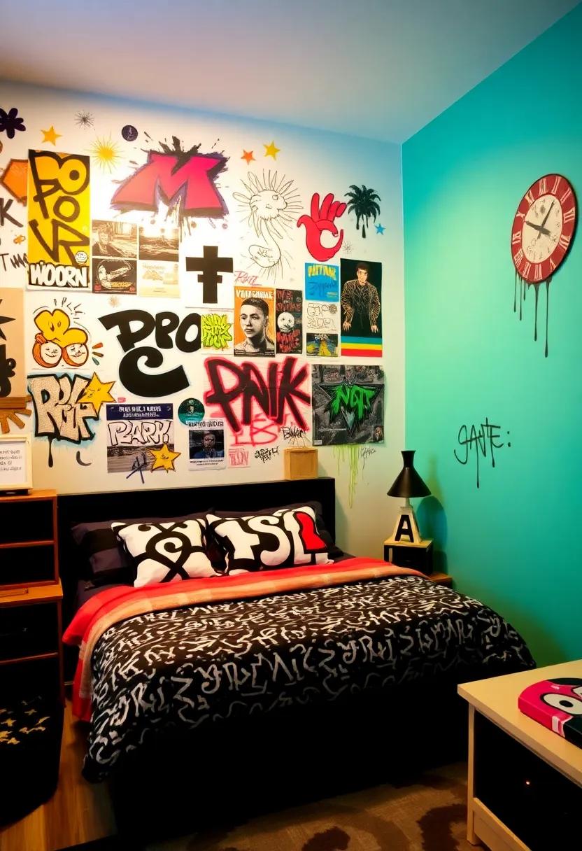 Graffiti Collage Wall: Use a mix of‌ posters,photos,and⁤ art pieces to create a dynamic collage ‌that reflects street style