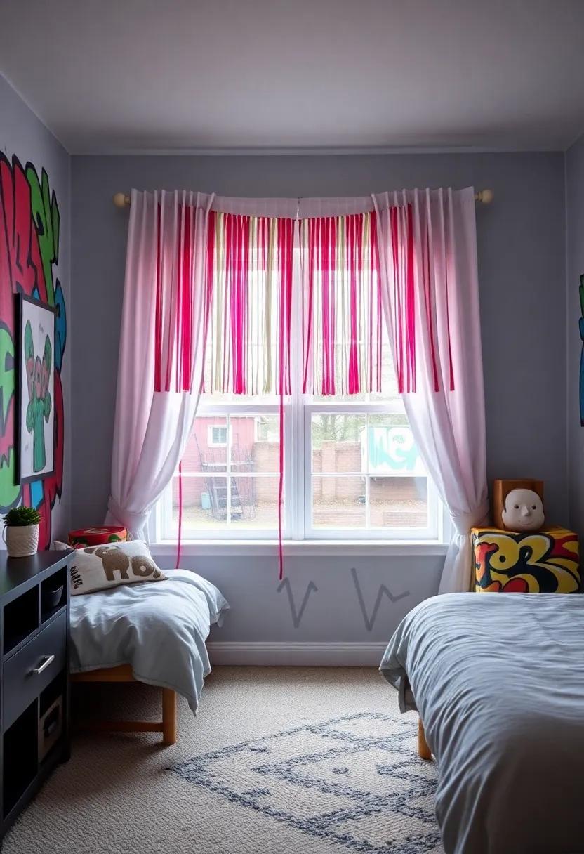 Graffiti Fringe Curtains: Use‍ colorful fringe ⁣curtains in front of windows for a⁢ playful, urban touch ⁤that mimics graffiti’s lively colors