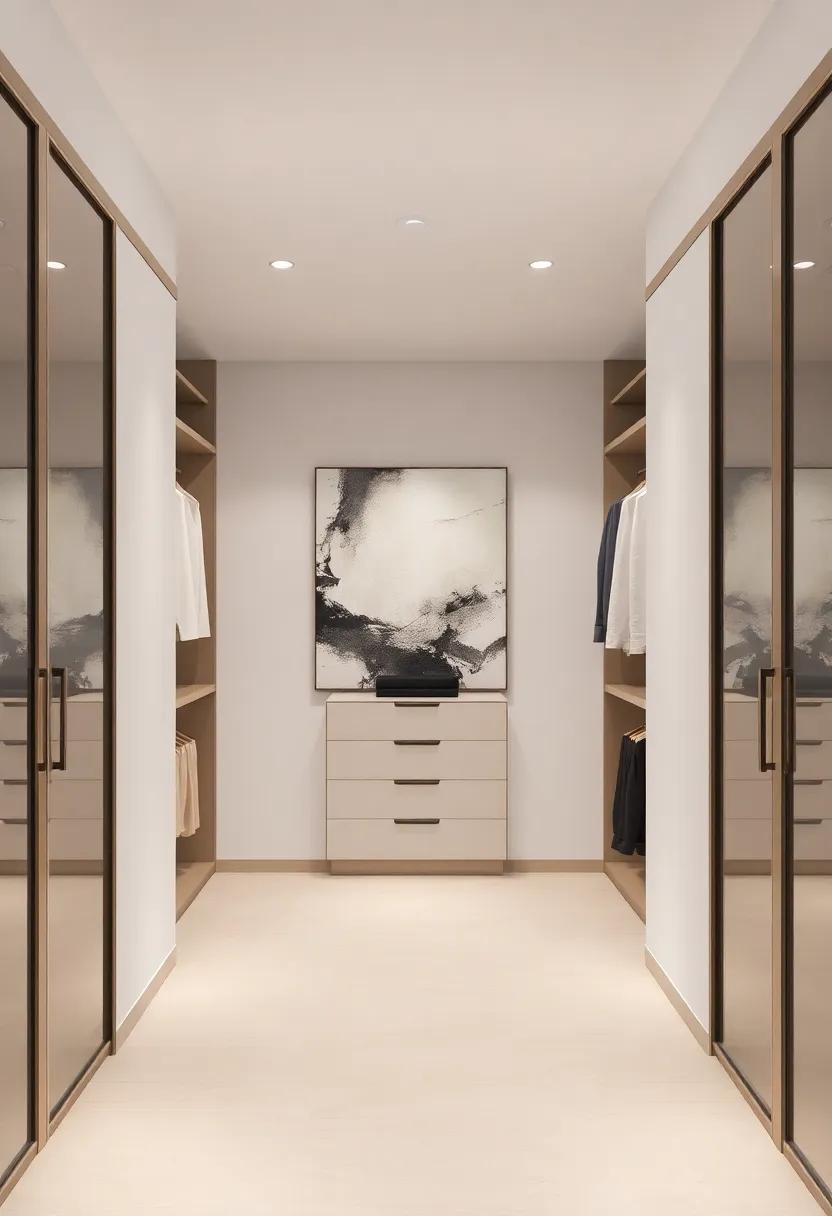 A minimalist ⁢closet design ⁣accentuated ⁢by ⁤large-scale abstract prints that⁤ make a⁢ bold statement‍ without overwhelming the tranquil atmosphere