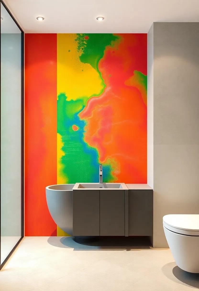 colorful Splashbacks: Finish⁣ off⁢ your bathroom design with colorful splashbacks in⁤ vibrant hues⁣ that play off the industrial materials, creating a striking balance