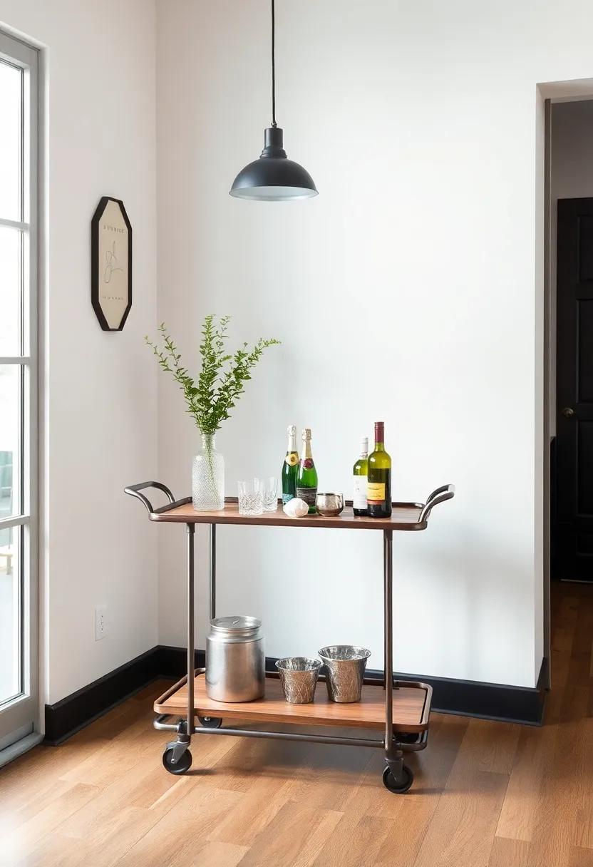 Incorporate ⁢a Bar Cart: A rolling bar cart made from metal and‌ wood serves both style and​ function,perfect for entertaining guests