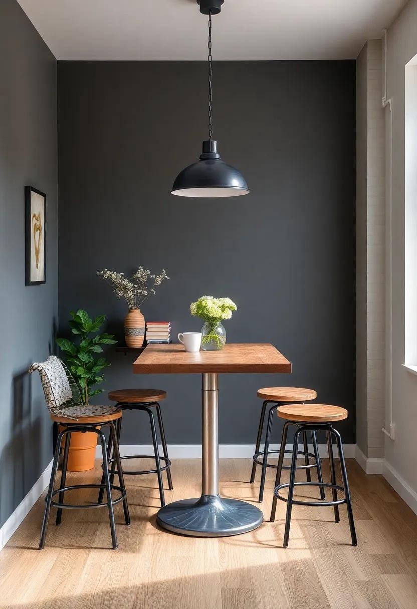 Incorporate Industrial Bar Stools: Select metal or wood bar stools that echo your dining table style, adding a chic touch ​to <a href=