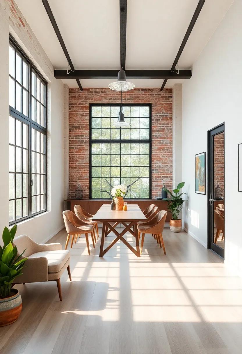 Select Statement Windows: Choose large, industrial-style windows to flood the dining area ⁣with natural light and enhance the space's openness