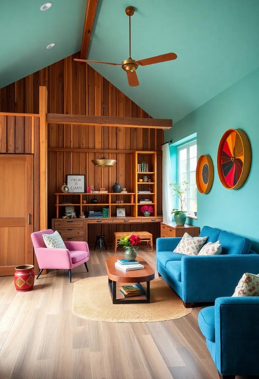 Whimsical ​Interiors: Dive into a playful barn-style design that incorporates bold colors and eclectic decor, making it a unique haven for creativity