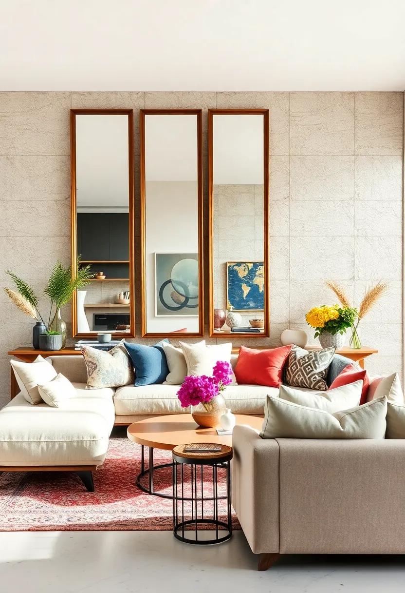 large Mirrors: Strategically place large mirrors to reflect ​light ⁤and ‌create an illusion of space, making your living area feel​ larger and more open