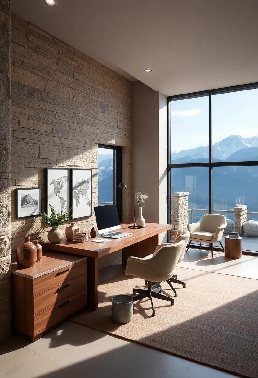 Serene‌ Mountain Retreat: Escape to a luxurious mountain home office featuring a built-in desk overlooking breathtaking‌ landscapes, offering unmatched views that inspire peace and productivity