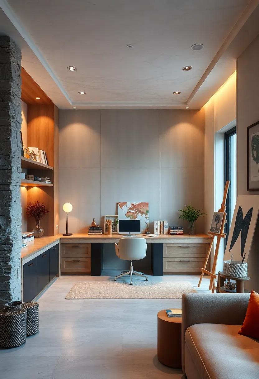 Artistic atelier: Enjoy a creative workspace that⁤ showcases ⁢an artistic built-in⁤ desk, ⁤surrounded by easels ⁤and craft supplies, ⁤inspiring innovation and artistic expression​ in every corner
