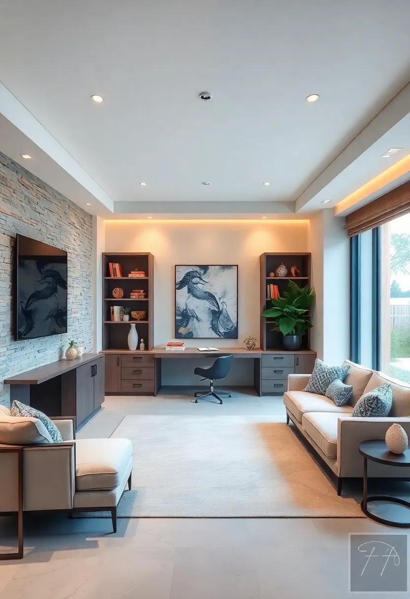 Retreat-Style Comfort: Explore an inviting home office designed to feel like a retreat, ⁤complete with⁢ a ​spacious built-in desk and plush seating that invites⁤ relaxation and creativity