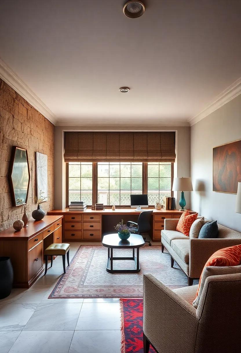 Whimsical Design: Discover⁤ a lighthearted home office space featuring a fanciful built-in desk with playful colors and shapes, encouraging a ⁤fun and creative approach to‍ work