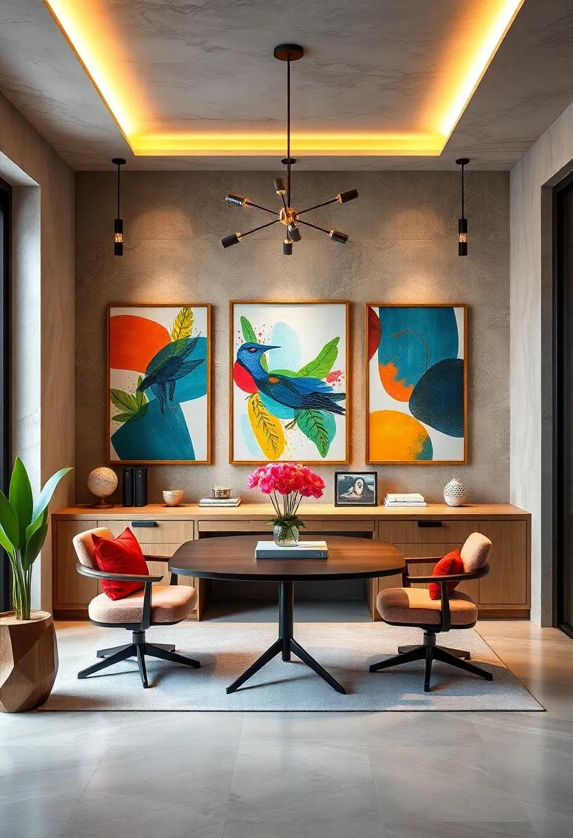Artful Abode: Uncover a vibrant home office⁣ where ⁢a custom-built desk doubles as a statement piece, surrounded ​by colorful ​artwork and inspiring decor that energizes creativity