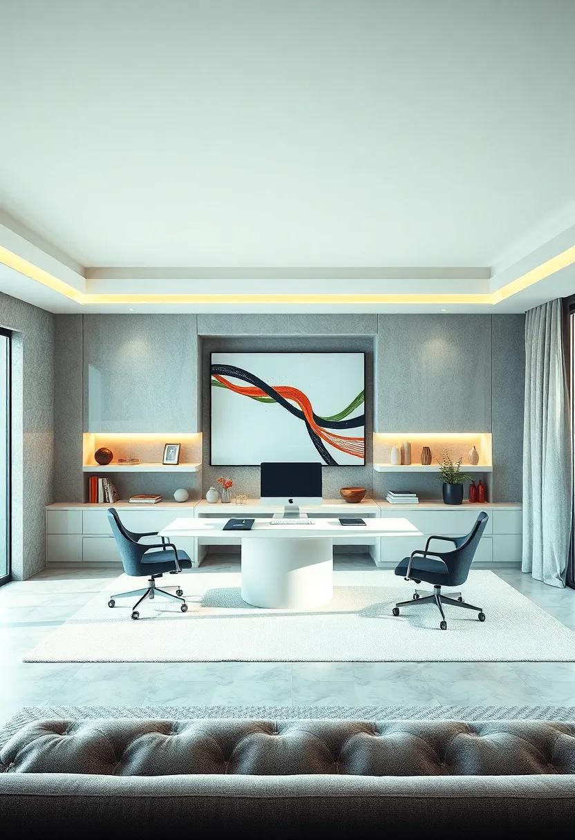 Futuristic Minimalism: Conclude your journey in a cutting-edge ⁣office space that embodies sleek, futuristic design.‌ The built-in desk is not just functional but a statement piece,showcasing the zenith​ of ​contemporary luxury