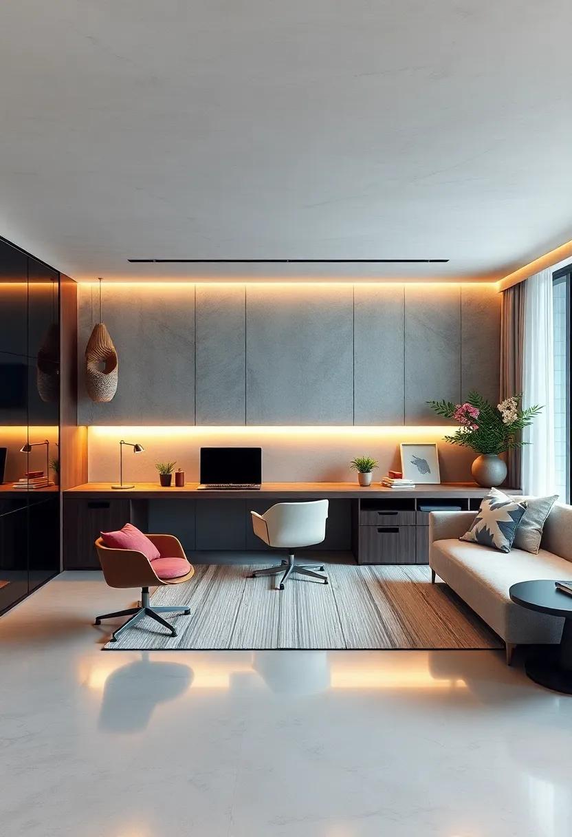 Futuristic Workspace: Take a‌ glimpse⁣ at a futuristic⁣ luxury home office with ​a ⁣high-tech built-in desk that boasts ​cutting-edge technology,⁤ seamlessly blending style‌ and⁣ functionality ‍for the modern⁢ professional