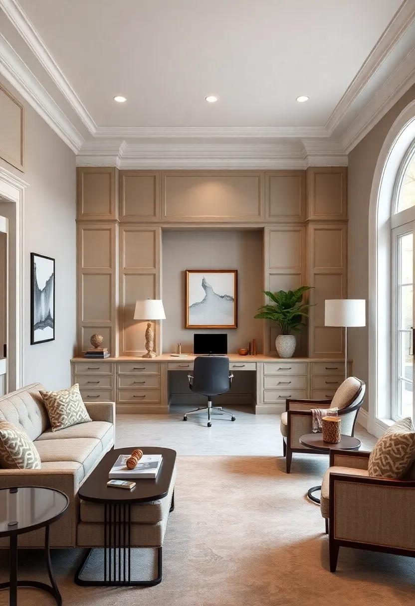 Classic Elegance: Relish in‌ the beauty of a timeless​ home office with a ⁢classic built-in desk, elegant moldings, and refined ⁢furnishings, creating a sophisticated environment ⁤for‍ any executive