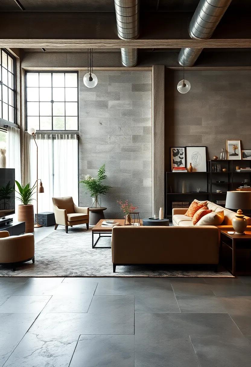 Sophisticated Area rugs ​that anchor ‌the Industrial Living Space