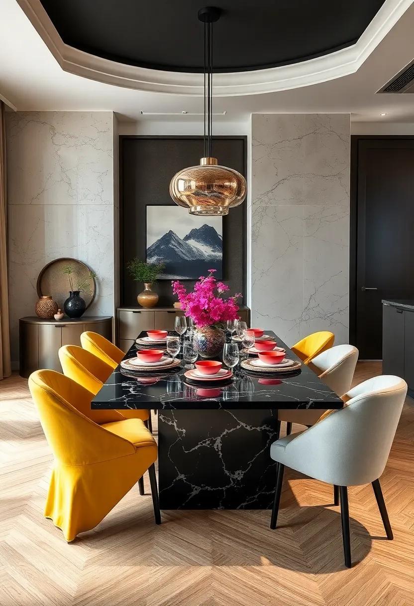 Elevate ⁢your⁤ dining⁤ experience with a⁣ statement-making black marble table, perfect for⁤ showcasing bold decor elements and colorful ⁤dinnerware