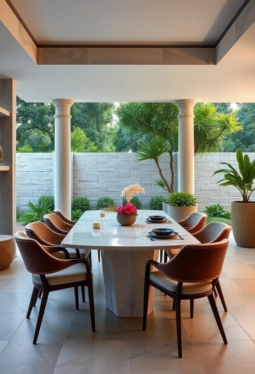 Elevate an outdoor dining space with a stylish ⁣marble table set against the backdrop of nature, making alfresco dining a lavish affair