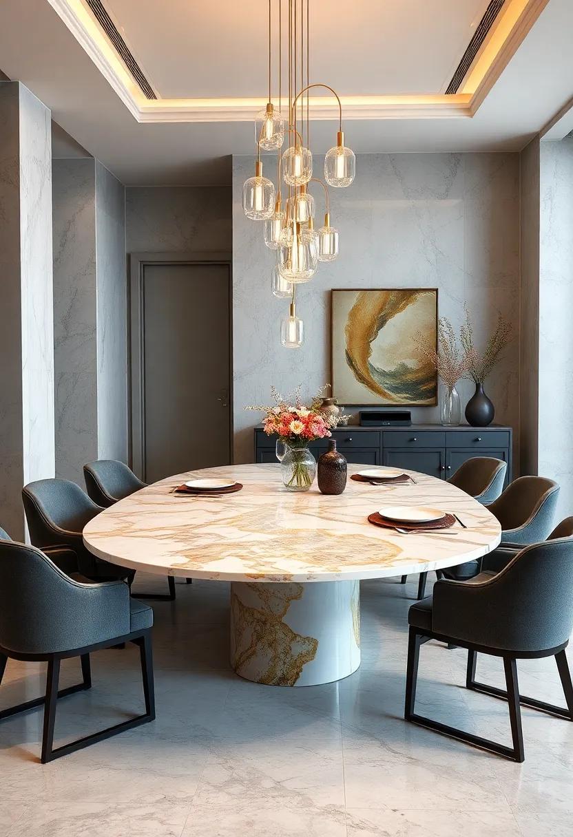 Immerse yourself in luxury with a large, ⁣oval marble dining table ​featuring gold veining,‍ perfect ⁢for ⁢formal⁣ dining ⁣settings⁢ that impress ⁤guests