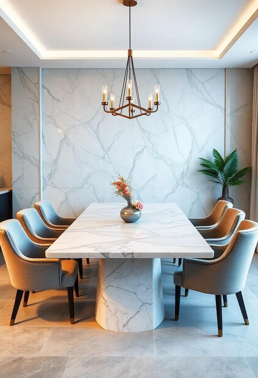 Immerse yourself in the ⁣opulence of⁤ a grand marble dining table ‌flanked by luxurious upholstered ​chairs, making‍ every ⁤meal a ​lavish celebration