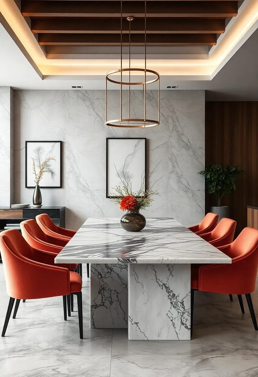 Make⁣ a bold statement ⁤with a marbled table featuring pops ‍of color in ‌its design, encouraging creativity⁤ in your dining decor