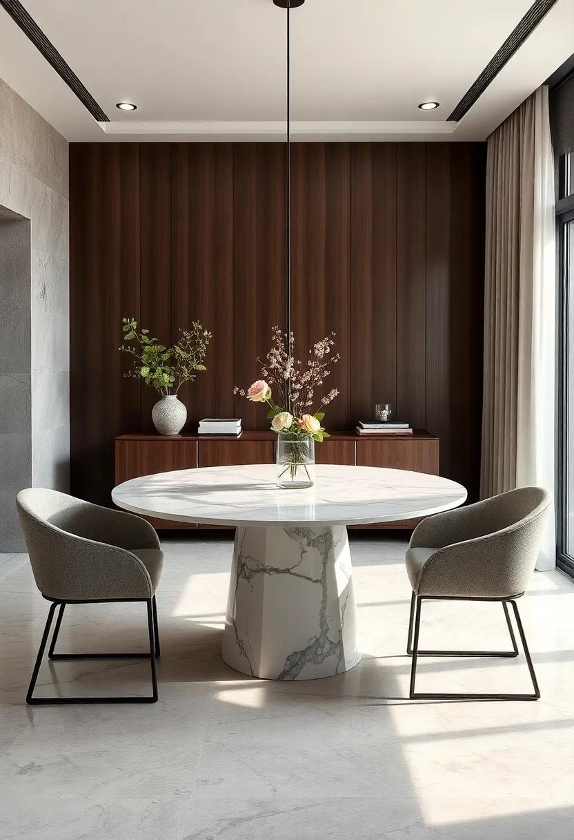 Transform⁤ a​ traditional dining room ⁢with a uniquely crafted round‌ table, merging contemporary marble artistry ⁣with classic silhouettes