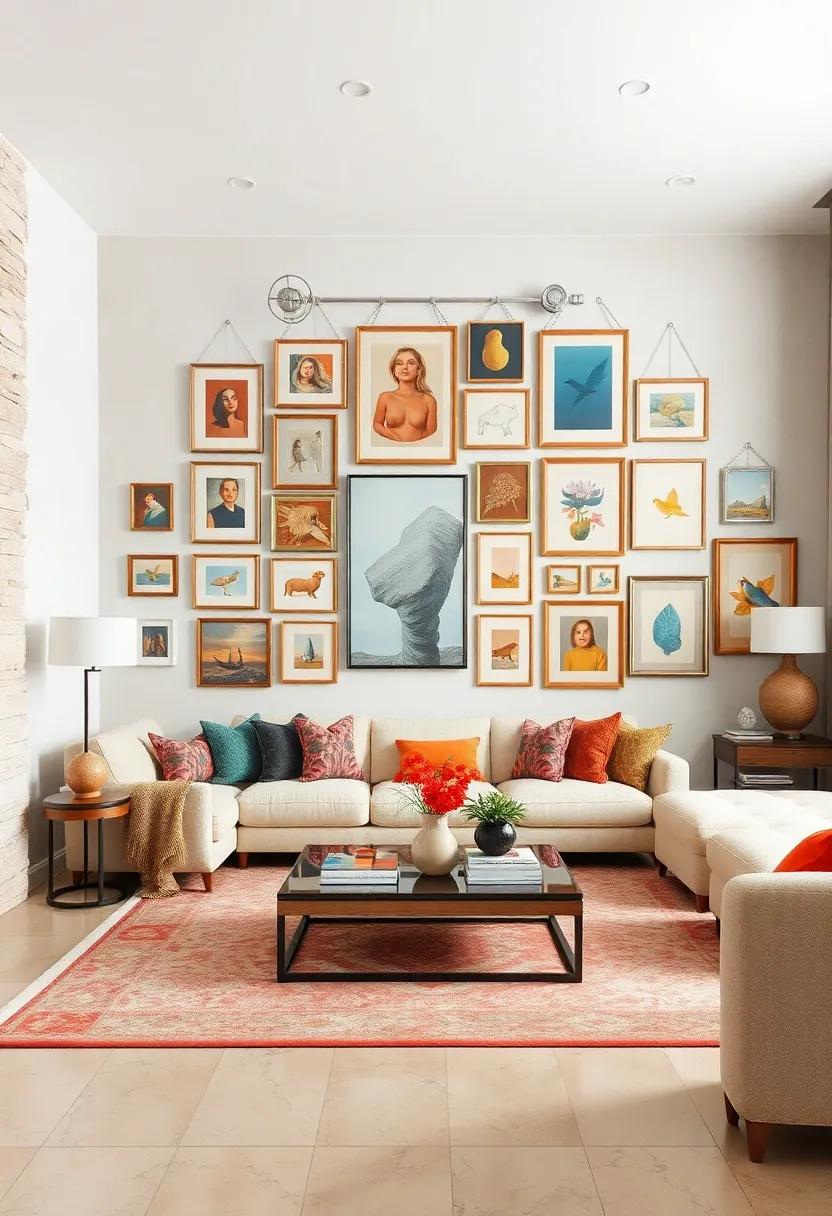 Eclectic Gallery Walls: Curate a collection of framed artwork, photographs, and textiles​ in varying styles and sizes​ for an eye-catching ⁣display